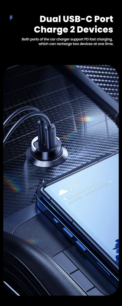 Chargeur Voiture USB-C Toocki 45W PD - Mini Adaptateur Charge Rapide avec Anneau pour iPhone 15, 14 Pro, Xiaomi, Huawei