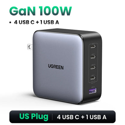 Chargeur GaN UGREEN 100W - 5 Ports USB-C - Charge Rapide PD QC4.0 pour MacBook, iPhone 17/16/15 Pro, Laptop, Tablette