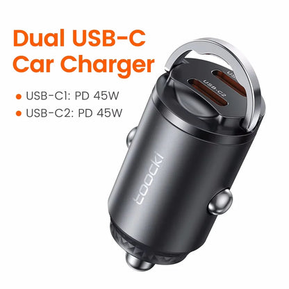 Chargeur Voiture USB-C Toocki 45W PD - Mini Adaptateur Charge Rapide avec Anneau pour iPhone 15, 14 Pro, Xiaomi, Huawei
