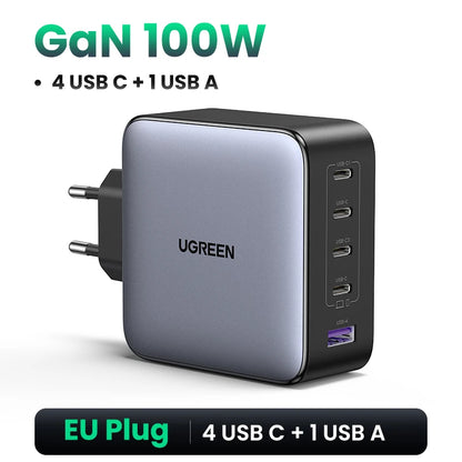 Chargeur GaN UGREEN 100W - 5 Ports USB-C - Charge Rapide PD QC4.0 pour MacBook, iPhone 17/16/15 Pro, Laptop, Tablette