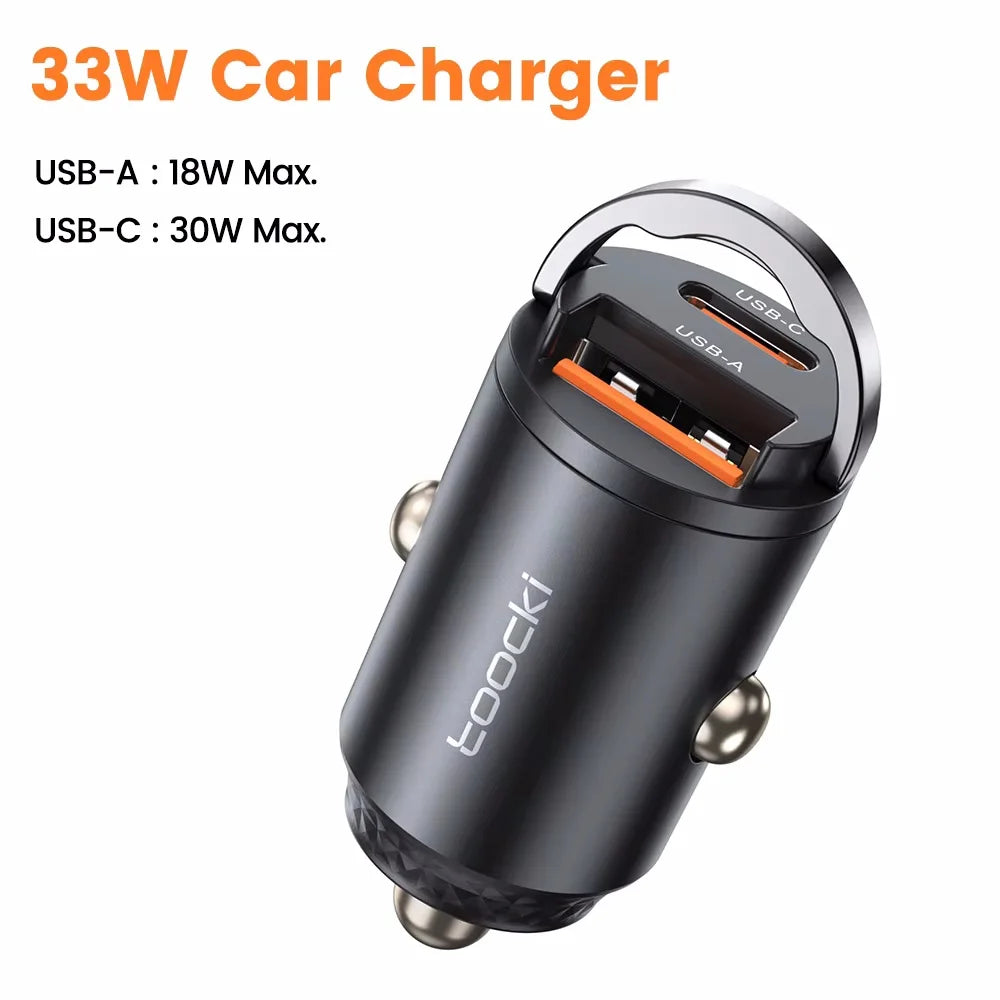 Chargeur Voiture USB-C Toocki 45W PD - Mini Adaptateur Charge Rapide avec Anneau pour iPhone 15, 14 Pro, Xiaomi, Huawei