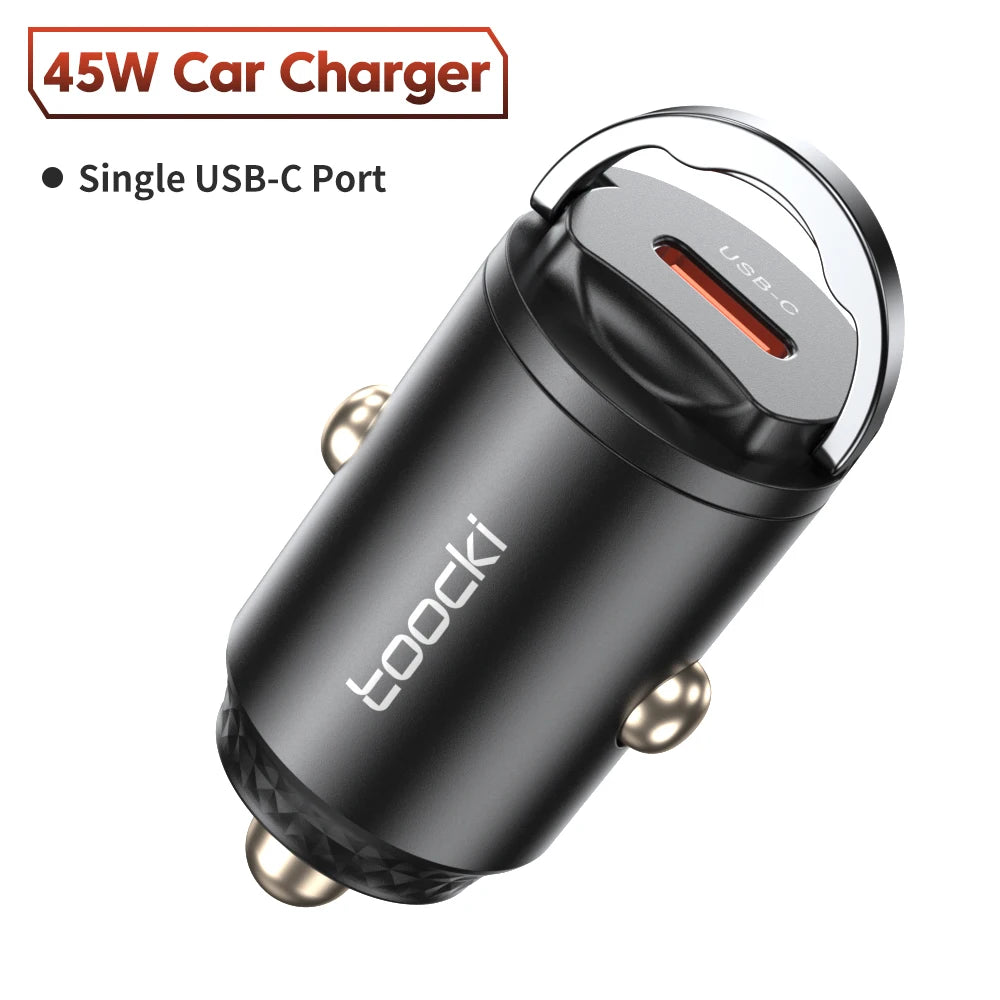 Chargeur Voiture USB-C Toocki 45W PD - Mini Adaptateur Charge Rapide avec Anneau pour iPhone 15, 14 Pro, Xiaomi, Huawei