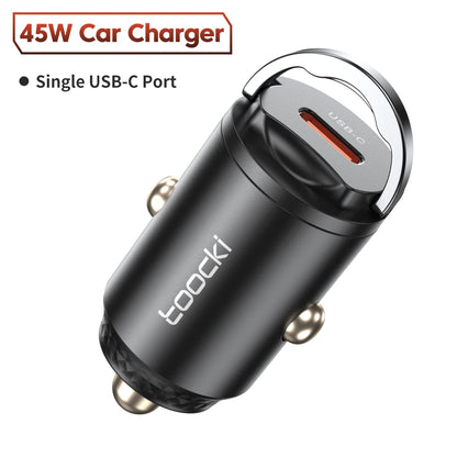 Chargeur Voiture USB-C Toocki 45W PD - Mini Adaptateur Charge Rapide avec Anneau pour iPhone 15, 14 Pro, Xiaomi, Huawei