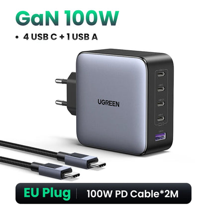Chargeur GaN UGREEN 100W - 5 Ports USB-C - Charge Rapide PD QC4.0 pour MacBook, iPhone 17/16/15 Pro, Laptop, Tablette