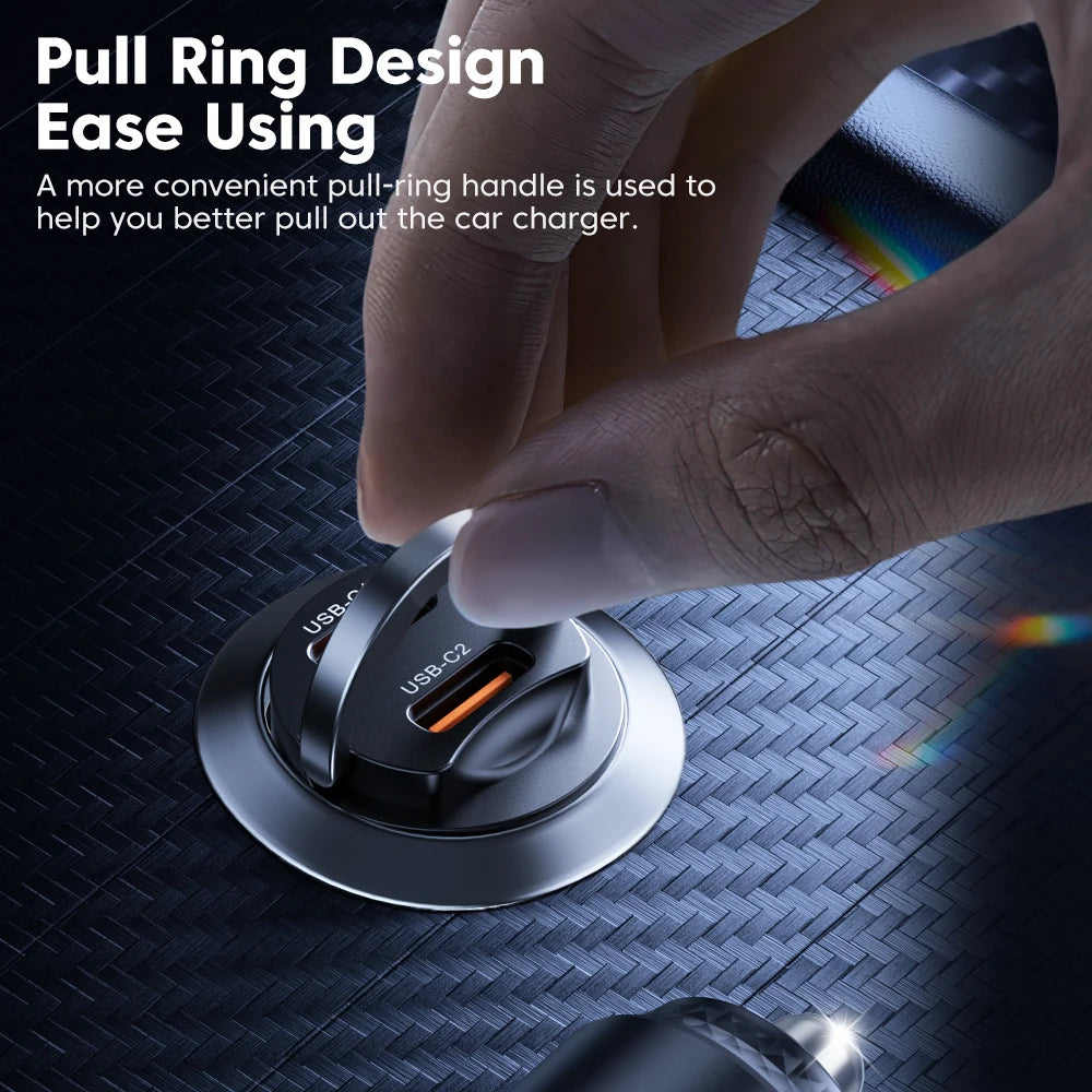 Chargeur Voiture USB-C Toocki 45W PD - Mini Adaptateur Charge Rapide avec Anneau pour iPhone 15, 14 Pro, Xiaomi, Huawei