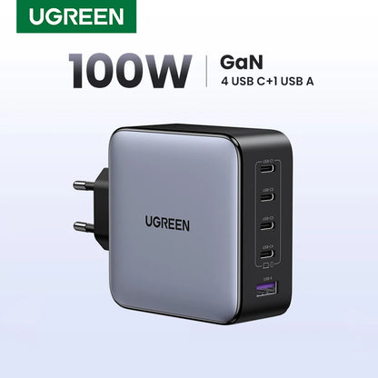 Chargeur GaN UGREEN 100W - 5 Ports USB-C - Charge Rapide PD QC4.0 pour MacBook, iPhone 17/16/15 Pro, Laptop, Tablette