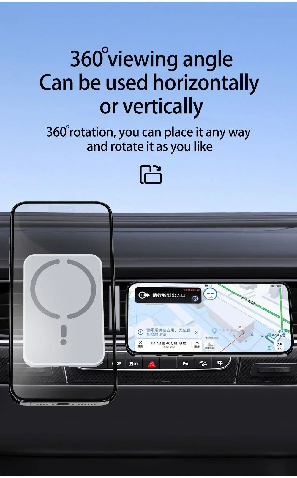 Support Voiture Magnétique avec Chargeur Sans Fil 30W - Compatible MagSafe iPhone 16, 15, 14, 13, 12 Pro Max