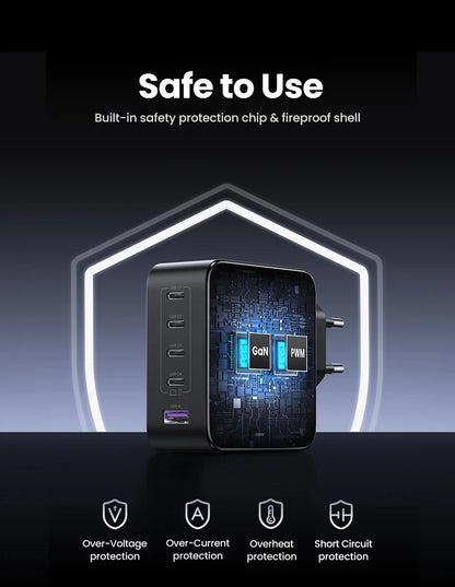 Chargeur GaN UGREEN 100W - 5 Ports USB-C - Charge Rapide PD QC4.0 pour MacBook, iPhone 17/16/15 Pro, Laptop, Tablette