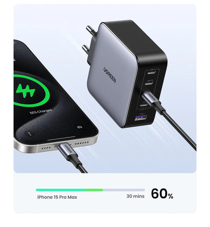 Chargeur GaN UGREEN 100W - 5 Ports USB-C - Charge Rapide PD QC4.0 pour MacBook, iPhone 17/16/15 Pro, Laptop, Tablette