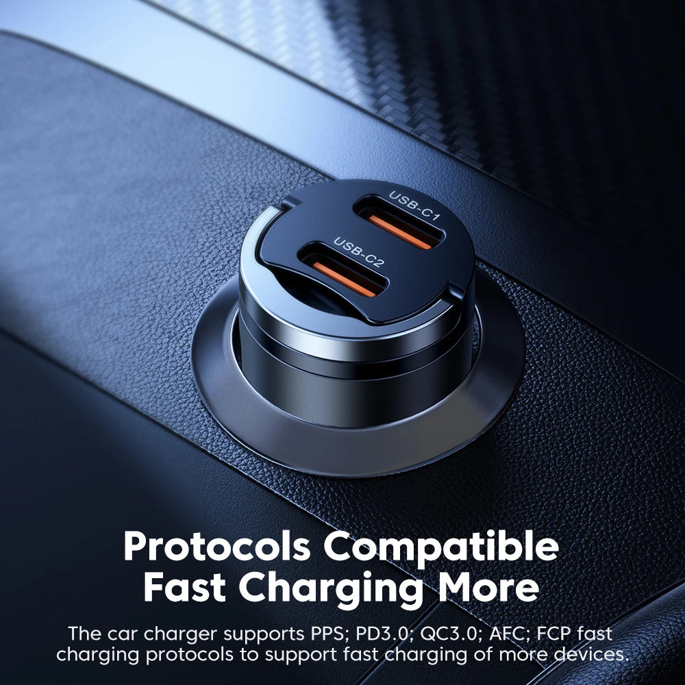 Chargeur Voiture USB-C Toocki 45W PD - Mini Adaptateur Charge Rapide avec Anneau pour iPhone 15, 14 Pro, Xiaomi, Huawei