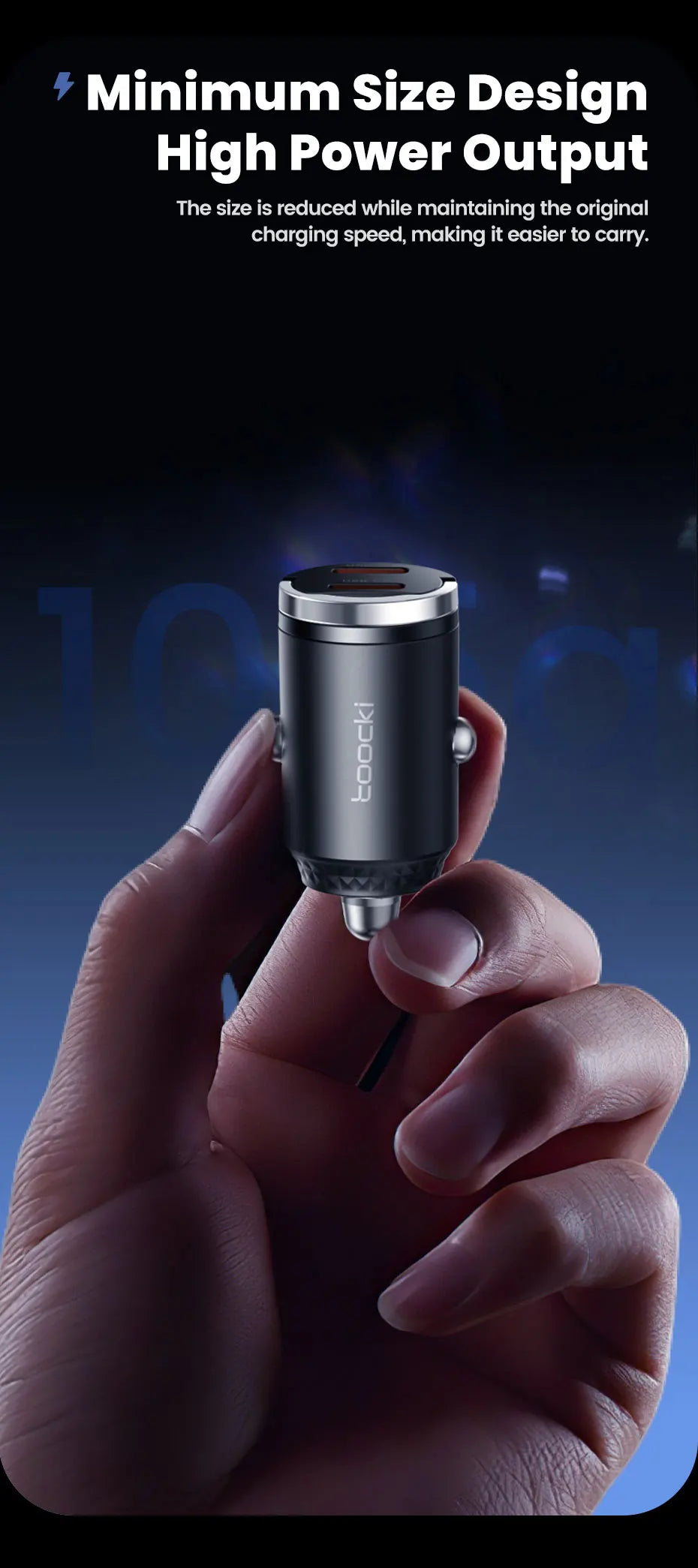 Chargeur Voiture USB-C Toocki 45W PD - Mini Adaptateur Charge Rapide avec Anneau pour iPhone 15, 14 Pro, Xiaomi, Huawei