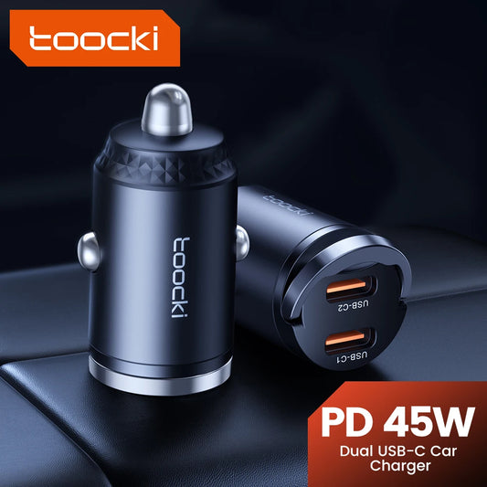 Chargeur Voiture USB-C Toocki 45W PD - Mini Adaptateur Charge Rapide avec Anneau pour iPhone 15, 14 Pro, Xiaomi, Huawei
