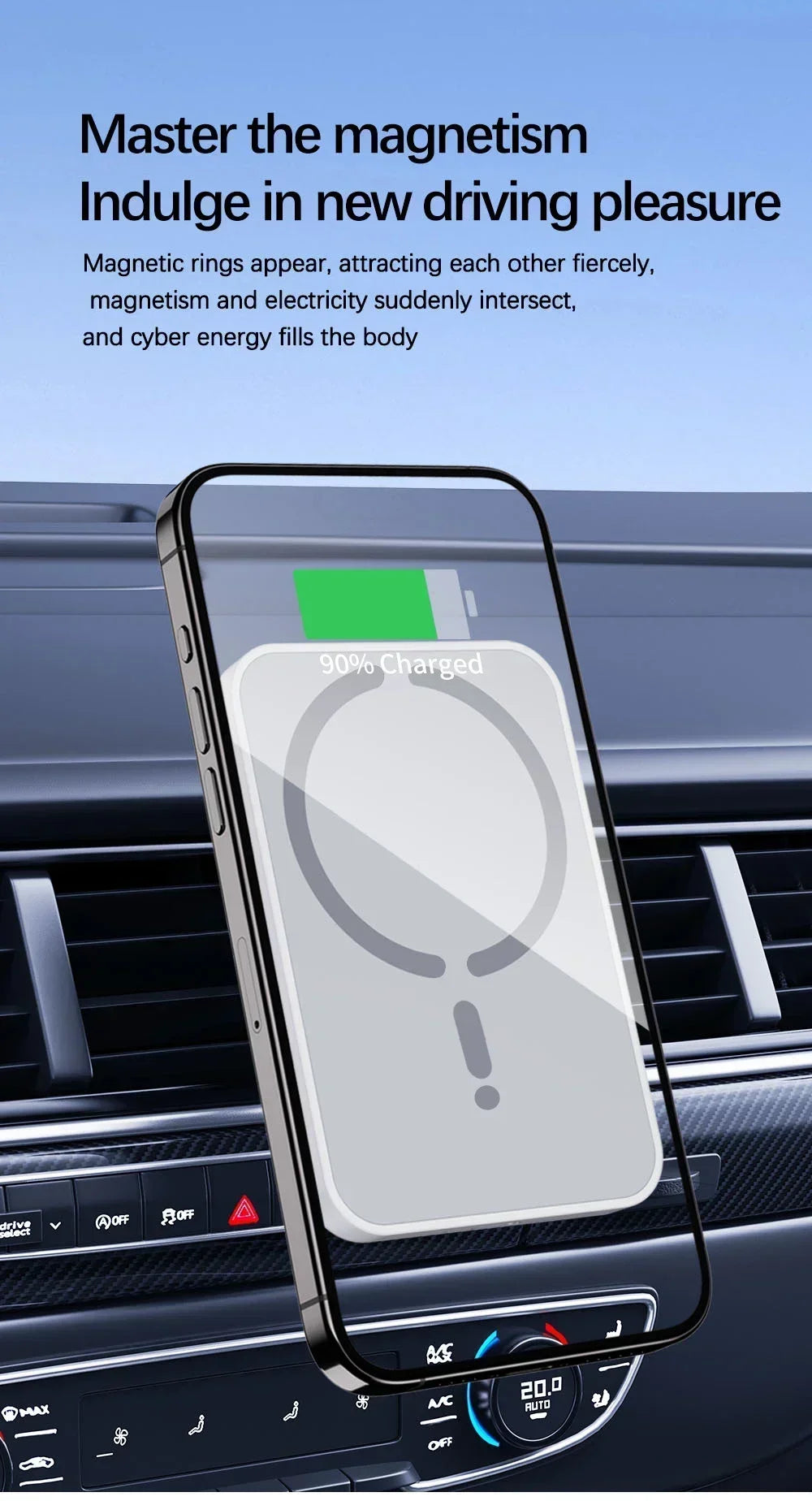 Support Voiture Magnétique avec Chargeur Sans Fil 30W - Compatible MagSafe iPhone 16, 15, 14, 13, 12 Pro Max