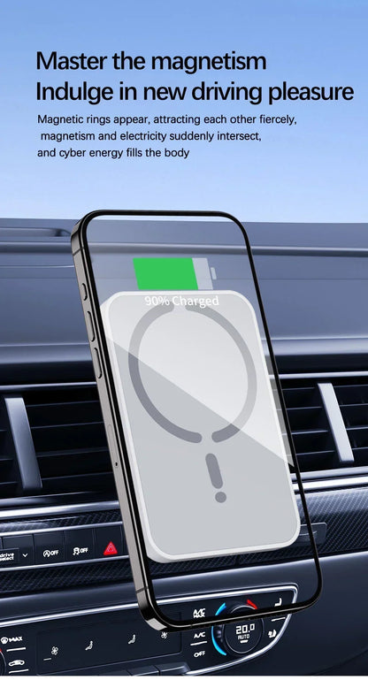 Support Voiture Magnétique avec Chargeur Sans Fil 30W - Compatible MagSafe iPhone 16, 15, 14, 13, 12 Pro Max