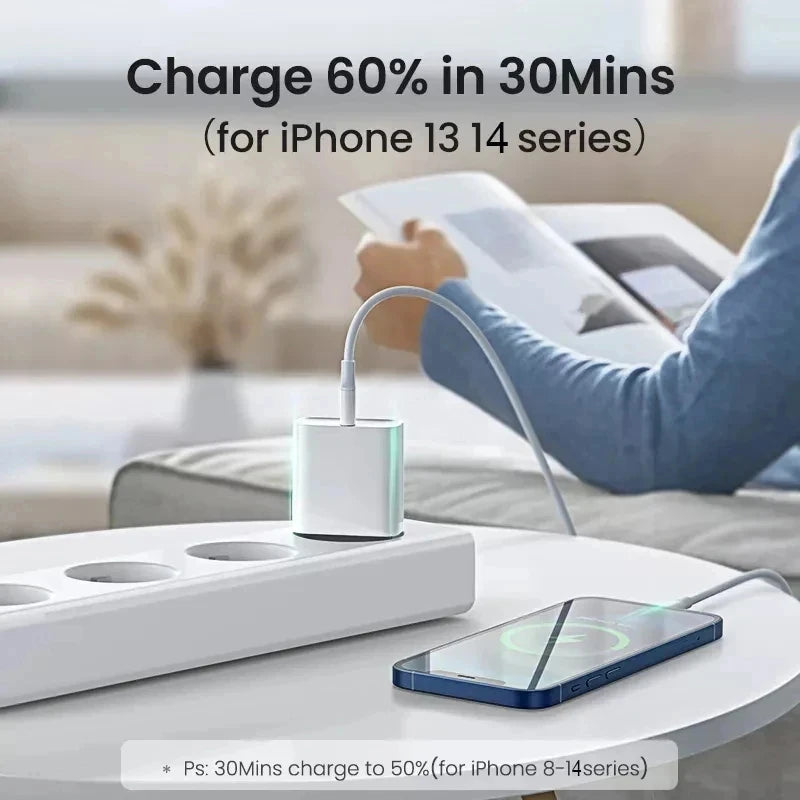 Chargeur Rapide USB-C 35W PD pour iPhone 17, 16, 15, 14, 13, 12, 11 Pro Max - Adaptateur Secteur Charge Rapide