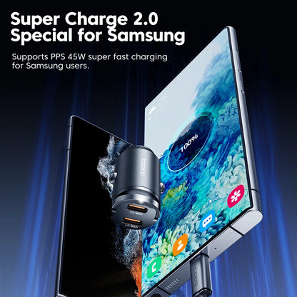 Chargeur Voiture USB-C Toocki 45W PD - Mini Adaptateur Charge Rapide avec Anneau pour iPhone 15, 14 Pro, Xiaomi, Huawei